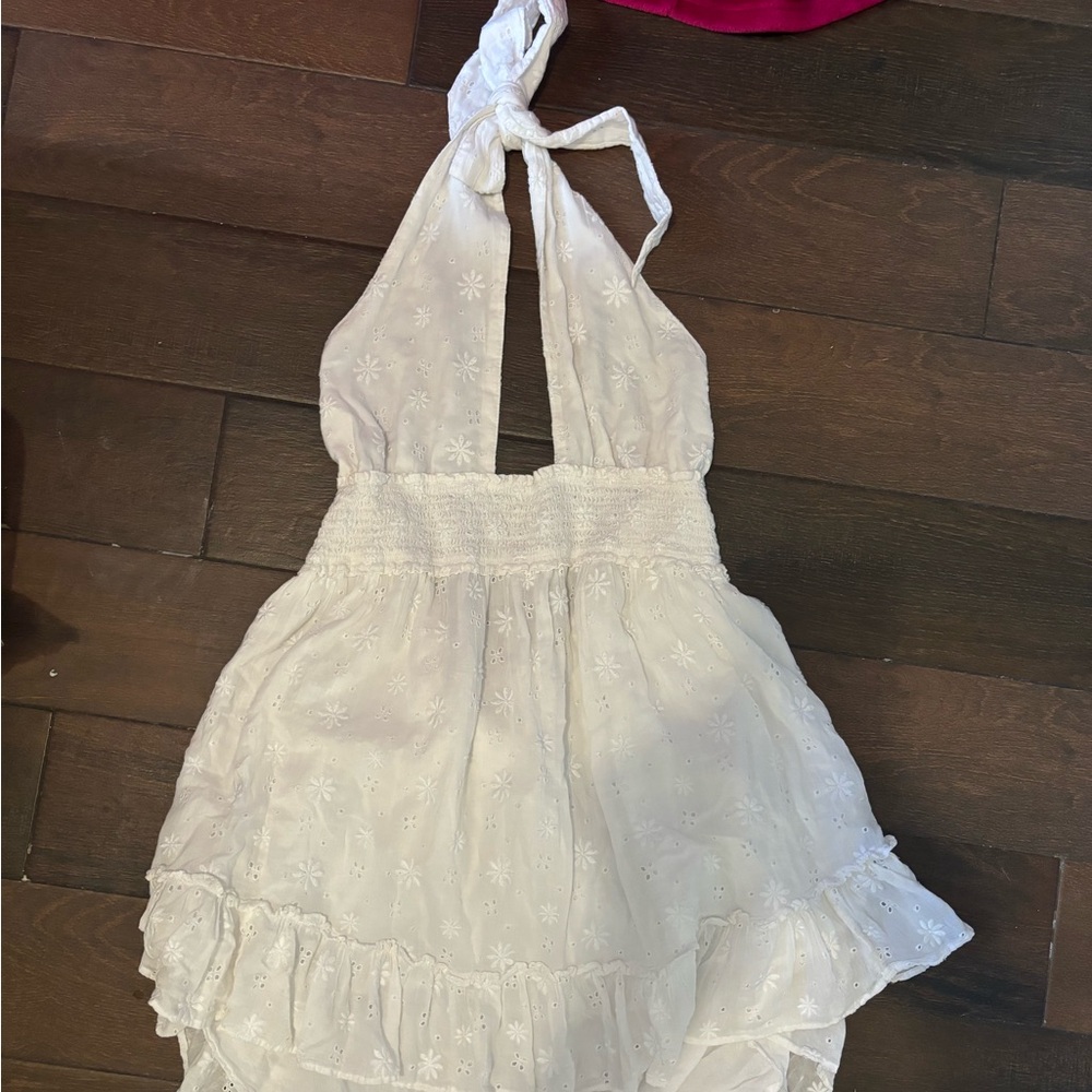 Aerie White halter dress with white embroidered flowers Size XXL